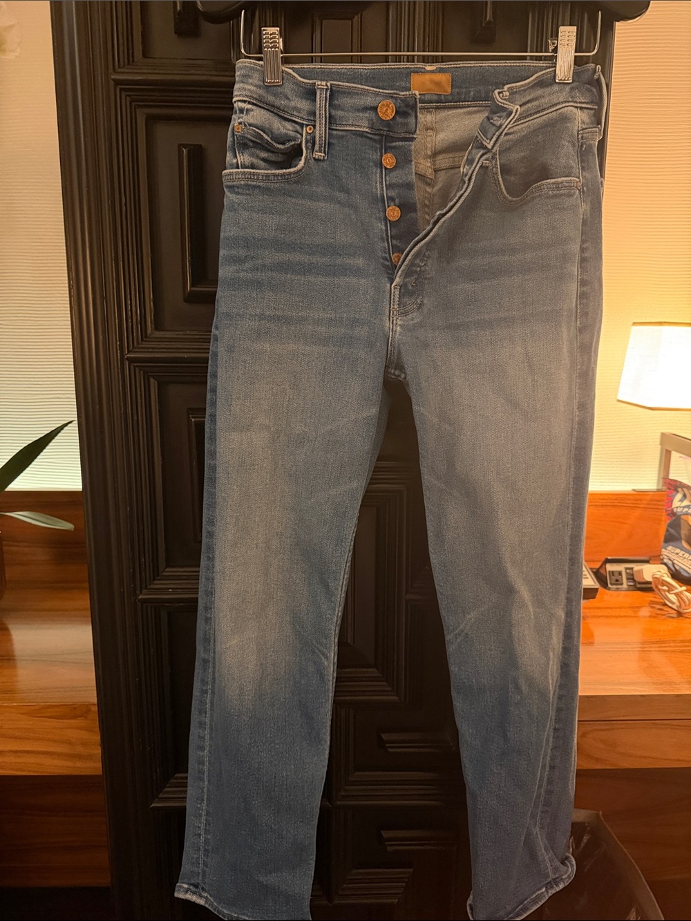 MOTHER Tomcat Women’s Light Blue Straight Jeans with Button Fly